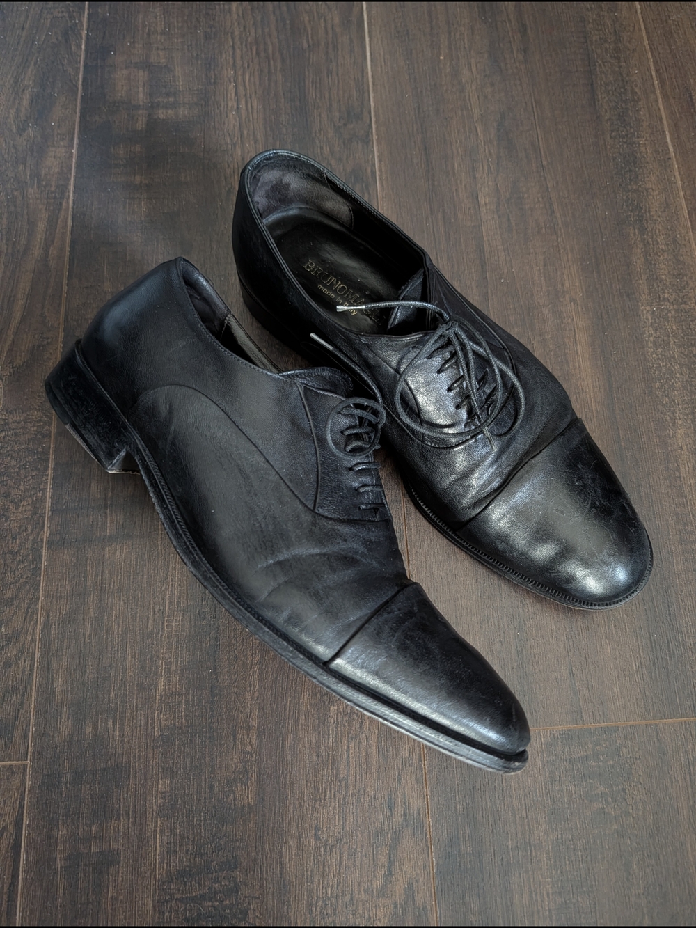 BRUNO MAGLI Black Leather Mens Cap-Toe Oxford Shoes MADE IN ITALY 9 W